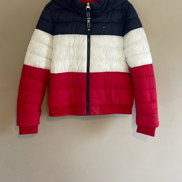 Tommy Hilfiger Women’s Medium Puffer Jacket Winter Coat TH Red White Blue - Picture 7 of 7